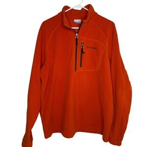 COLUMBIA Men's Orange Fleece 1/4 Zip Pullover XL Stand-Up Collar Outdoor Pocket